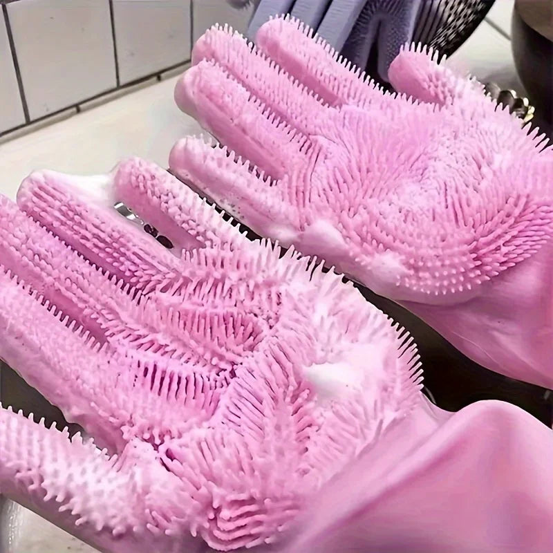 Silicone Dishwashing Gloves – Heat-Resistant Kitchen Cleaner Kitchen Cleaning Gloves SPOT
