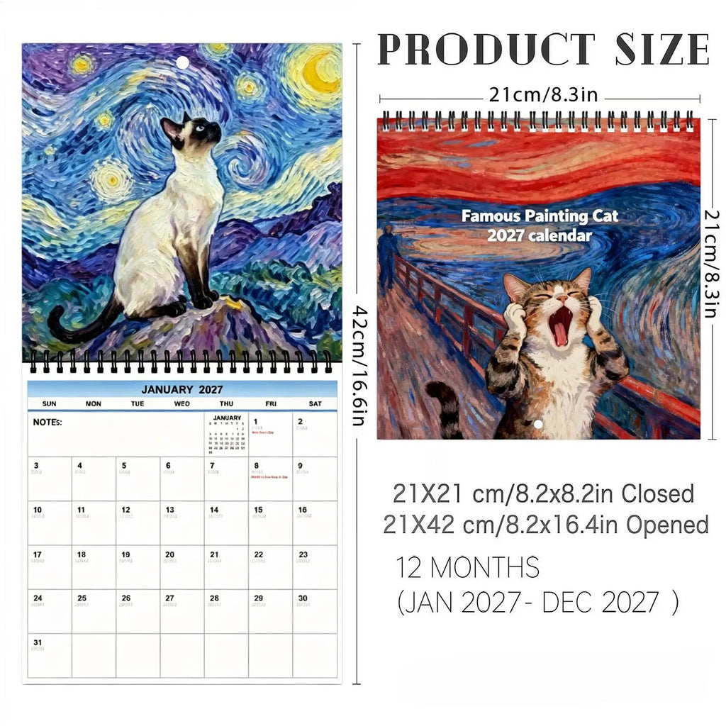 2027 Funny Cat Wall Calendar – Famous Painting Parodies Monthly Wall Calendar SPOT