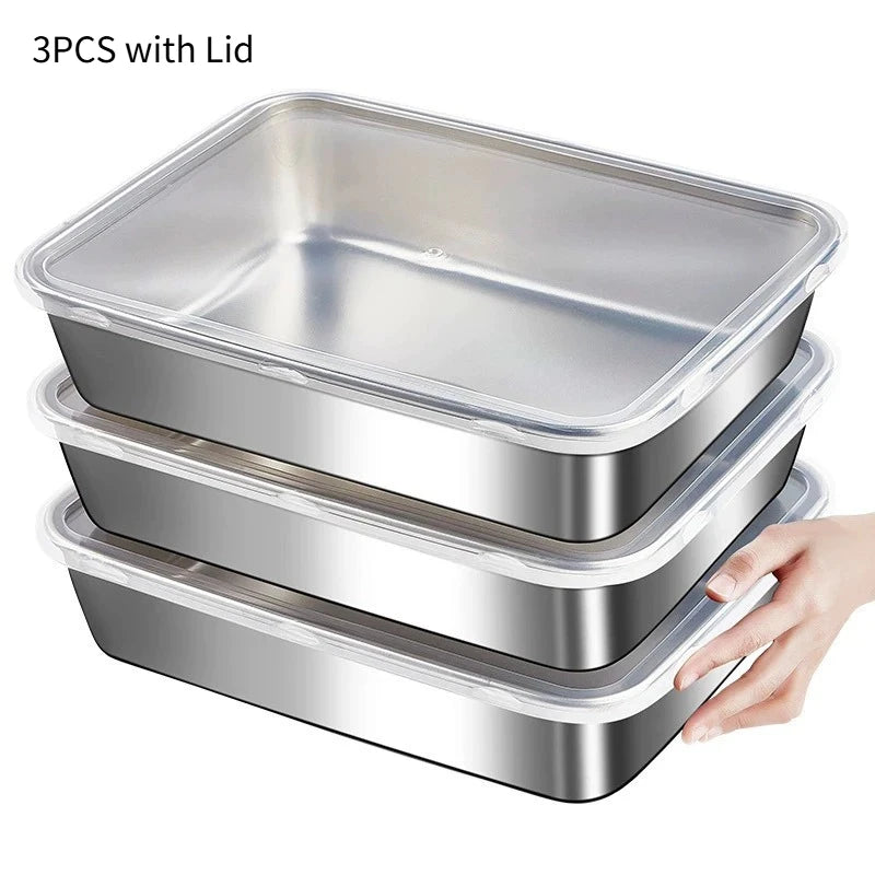 WOOJACK Stainless Steel Food Storage Container with Lid Food Storage Container SPOT White Lid-3pcs