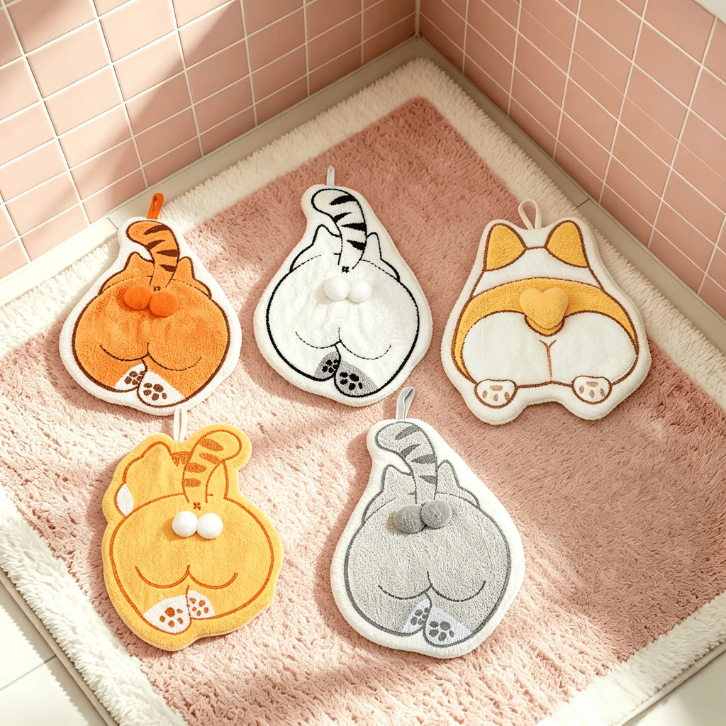 Cute Cat & Dog Butt Hand Towels – Coral Fleece, Hanging Novelty Hand Towel SPOT
