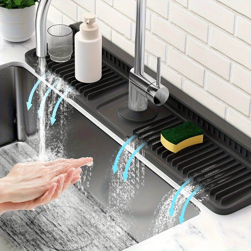 Silicone Faucet Water Catcher Mat – Sink Splash Guard & Drip Pad Sink Drip Mat SPOT black