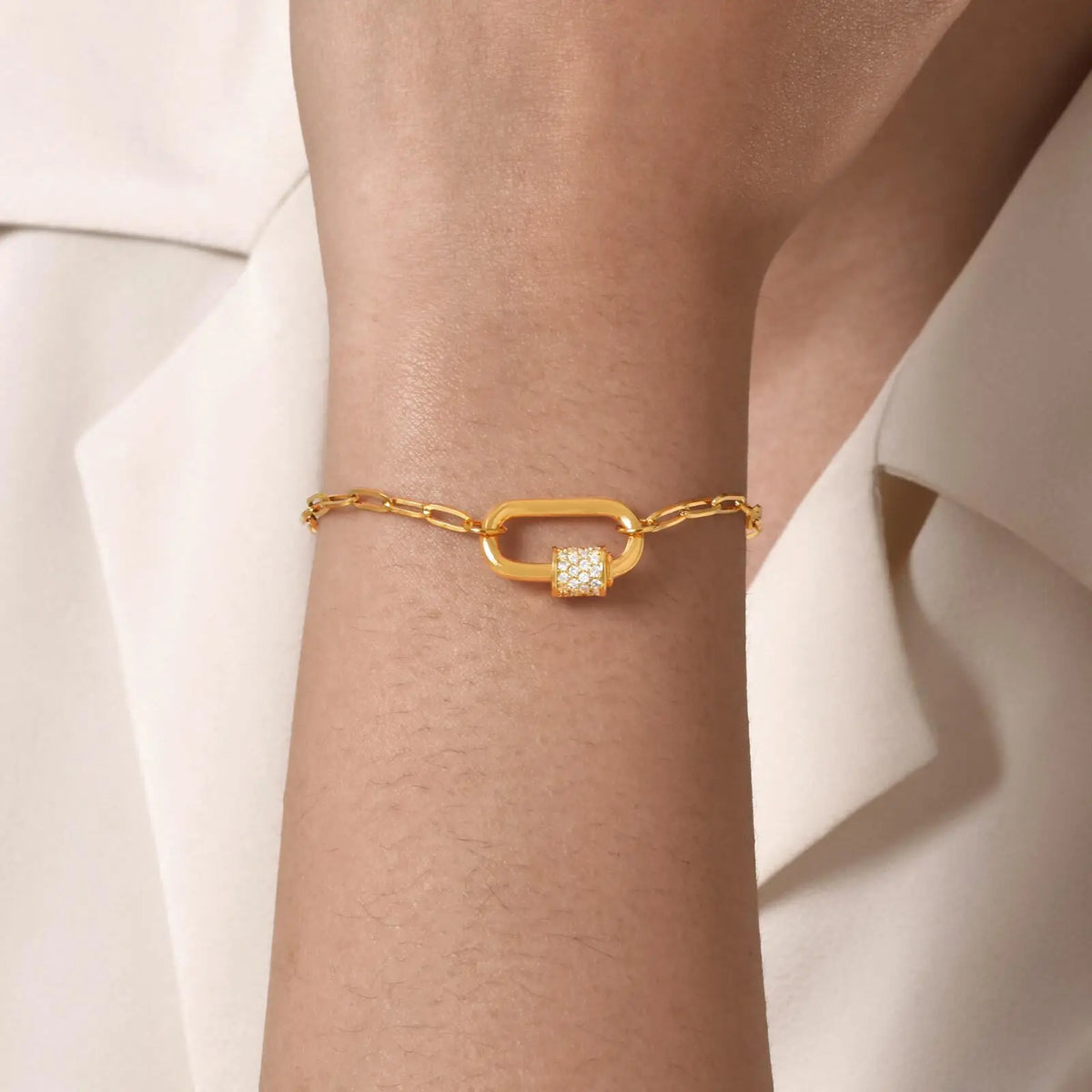 Zirconia Safety Pin Paperclip Chain Bracelet – Women's Gold Chain Link Bracelet SPOT
