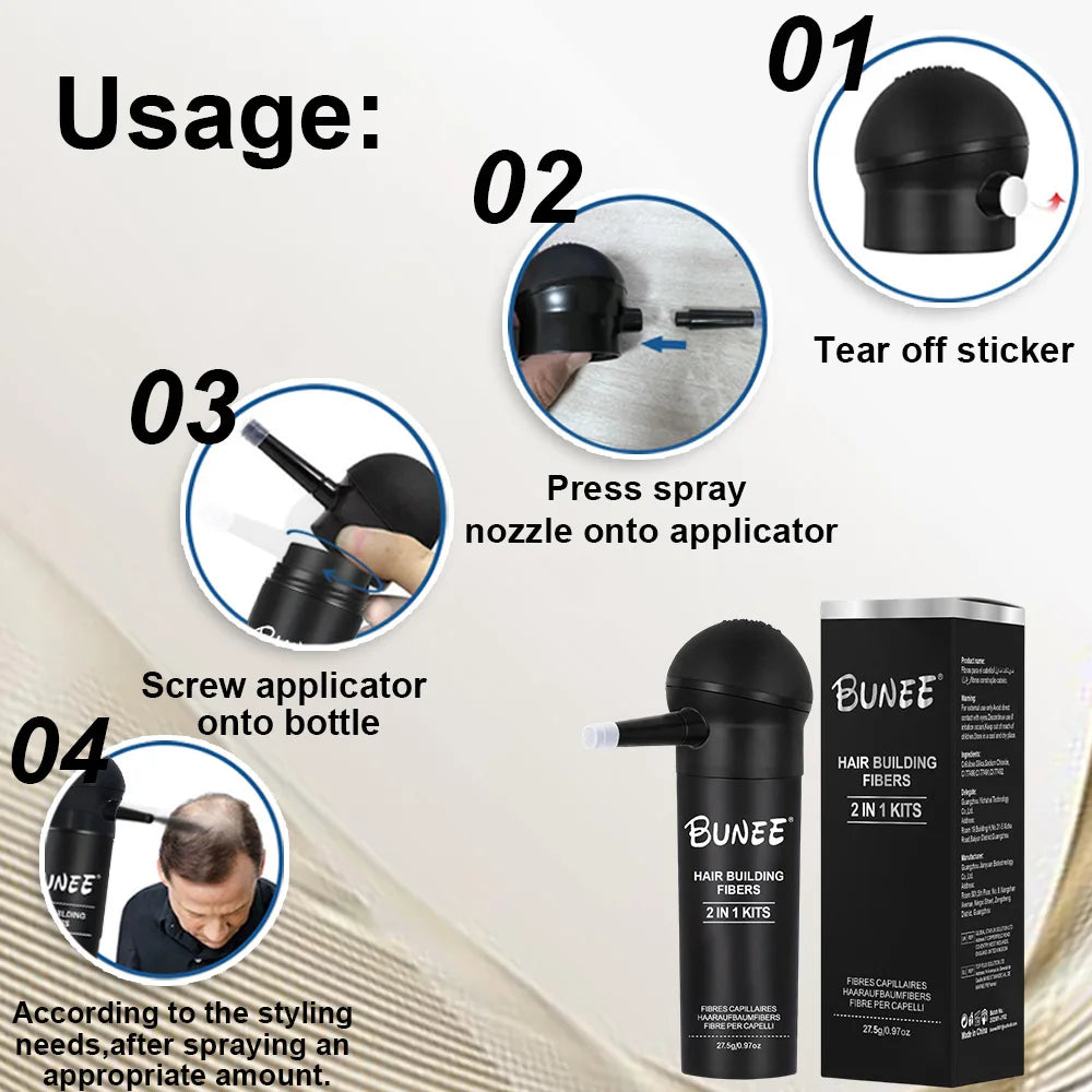 BUNEE Hair Fiber Powder 27.5g – Spray Nozzle, 24H Thickening Hair Fiber Powder SPOT