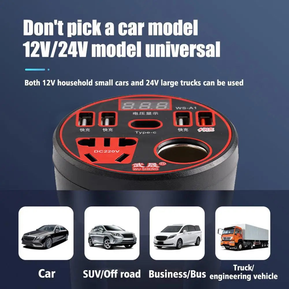 120W Car Power Inverter 12V/24V to 220V USB Type-C Charger Car Power Inverter SPOT