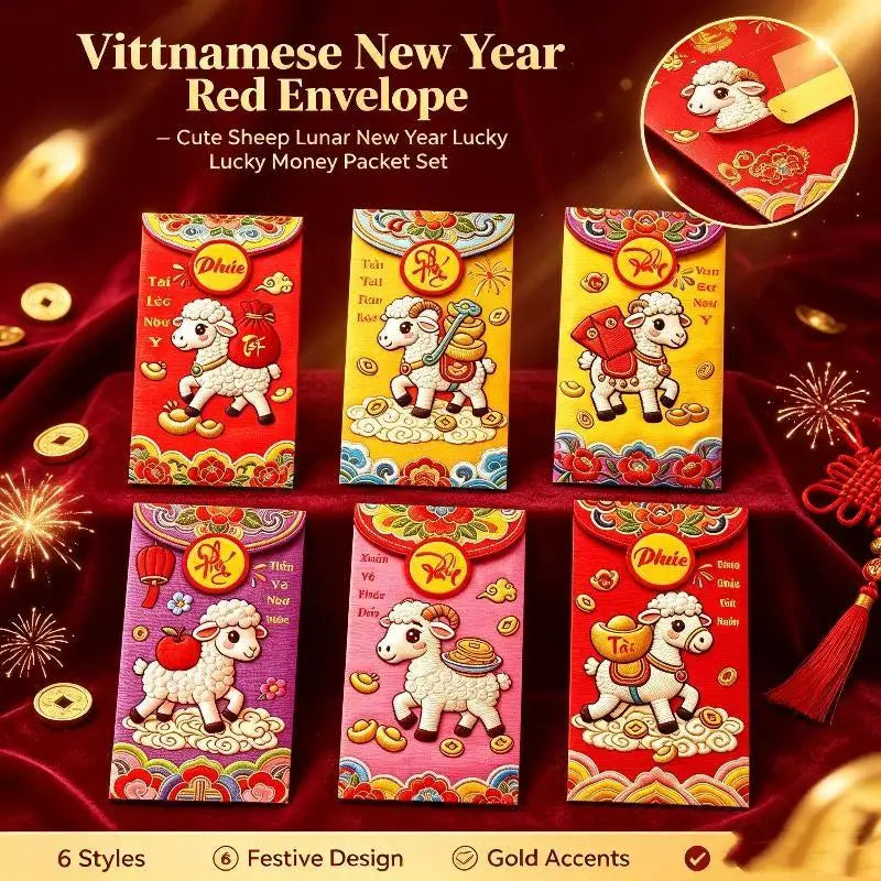 6-Pack Lunar New Year Lucky Red Envelopes – 2027 Goat Design Lucky Red Envelopes SPOT