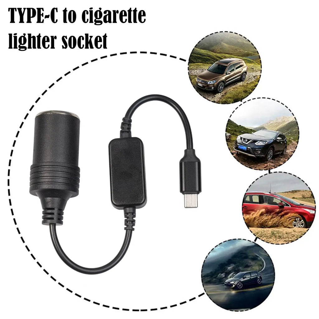 USB-C to 12V Car Cigarette Lighter Socket Converter Cable Car Power Adapter SPOT