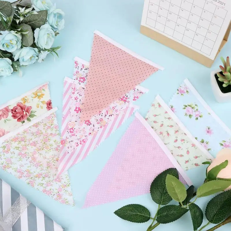 Triangle Bunting Flags 12M 40Ft – Washable Cotton Party Banner Party Bunting Banner SPOT