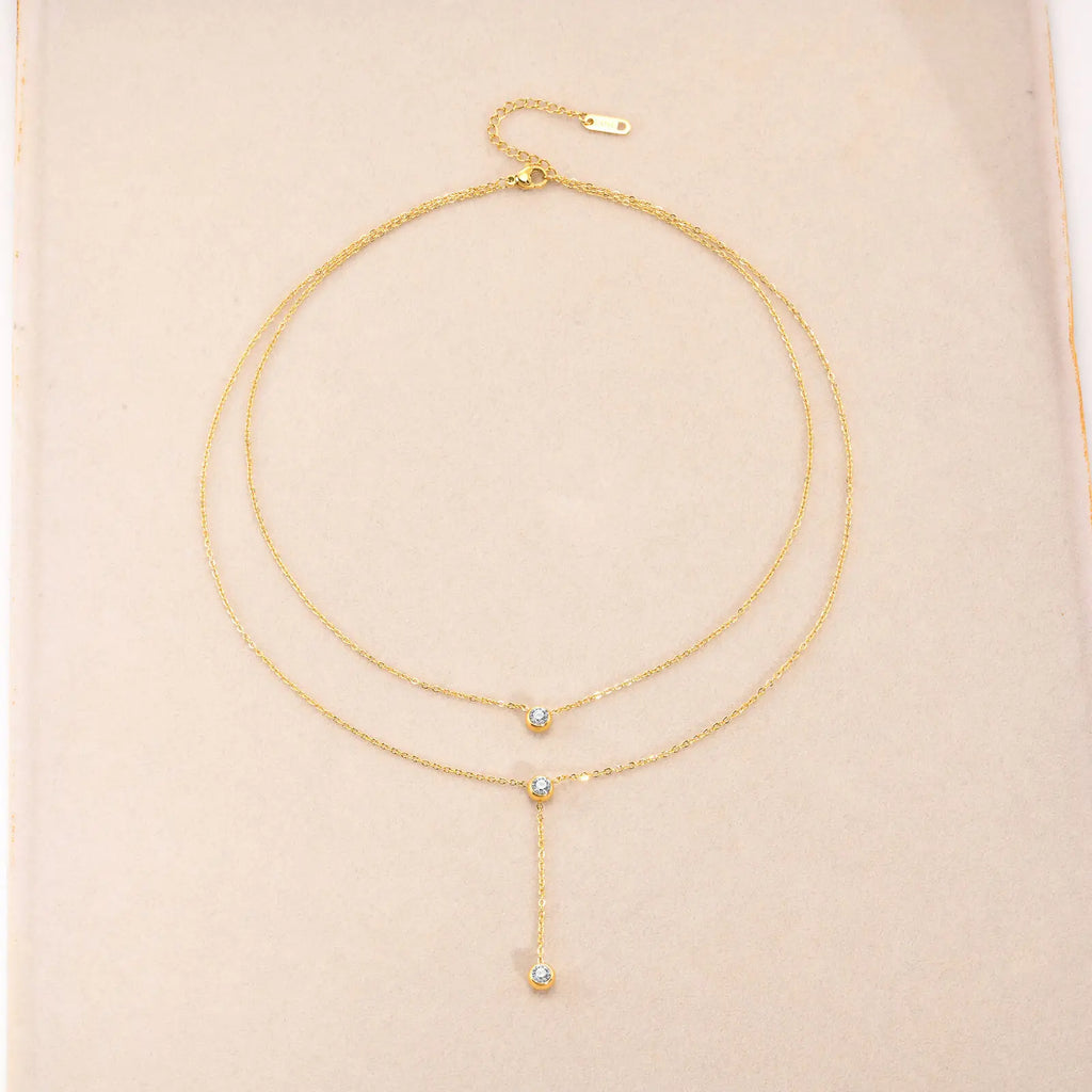 18K Gold Plated CZ Double Layer Pendant Necklace for Women Pendant Necklace SPOT