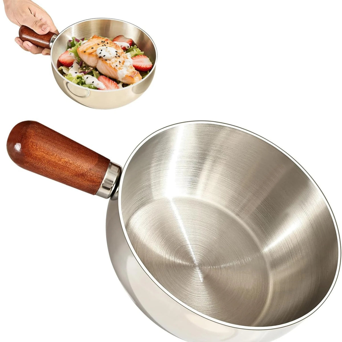 Stainless Steel Mini Milk Pot – Wooden Handle, Non-Slip Base Mini Milk Saucepan SPOT
