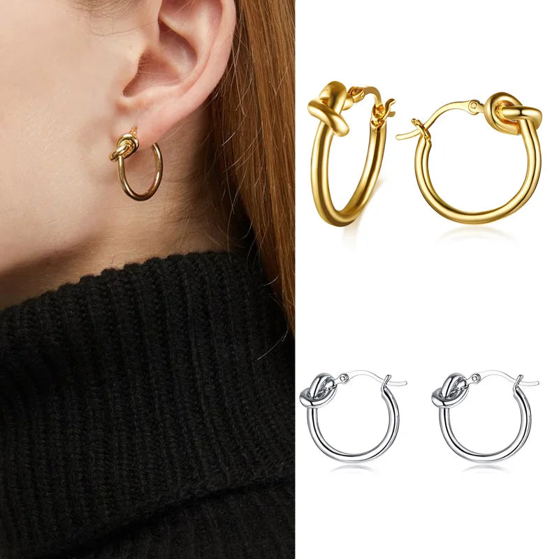 Knot Huggie Hoop Earrings – Minimalist Stainless Steel Hoops Huggie Hoop Earrings SPOT