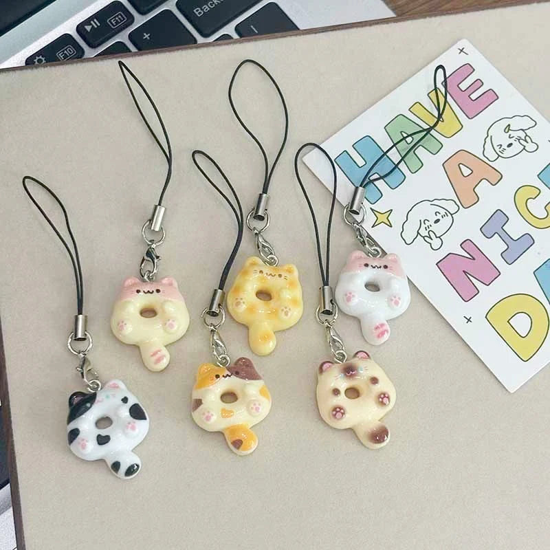 6-Pack Kawaii Cat Cookie Phone Charm Strap & Keychain Set Phone Charm Keychain SPOT