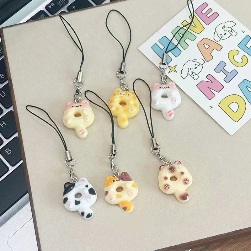 6-Pack Kawaii Cat Cookie Phone Charm Strap & Keychain Set Phone Charm Keychain SPOT