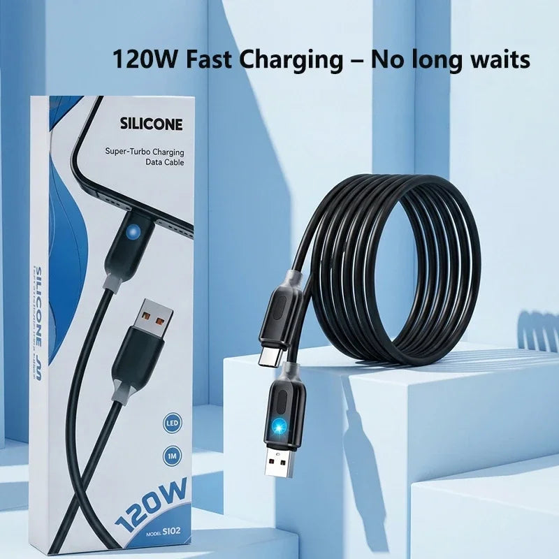 120W USB-C Fast Charging Cable with RGB Flowing LED Light USB-C Charging Cable SPOT