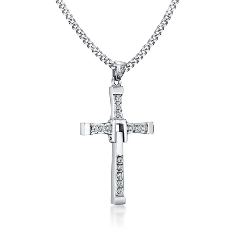 Meaeguet Men's Stainless Steel CZ Cross Pendant Necklace Cross Pendant Necklace SPOT