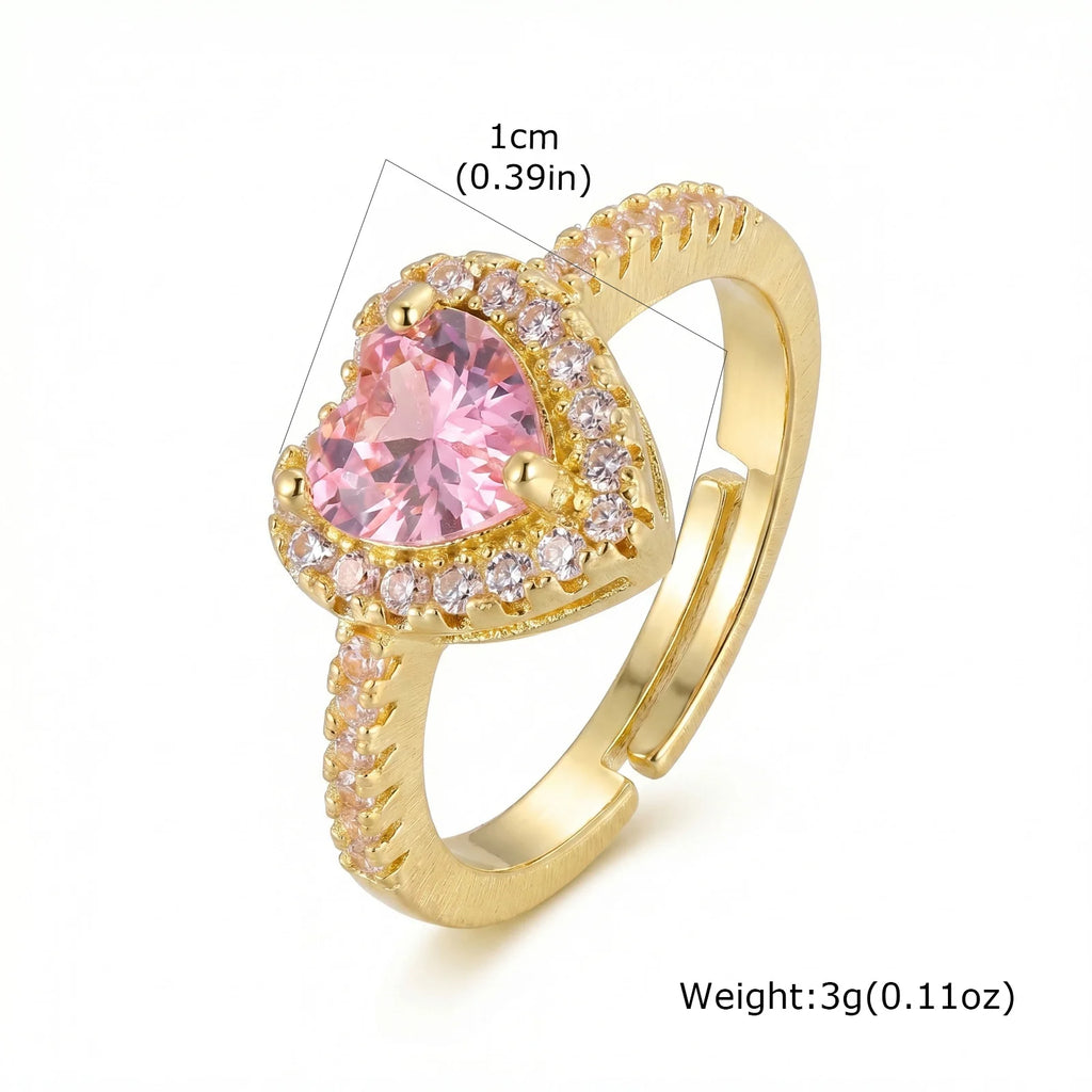 Adjustable Zircon Heart Ring for Women – Open Band, Silver Fashion Ring SPOT RT-426GPK