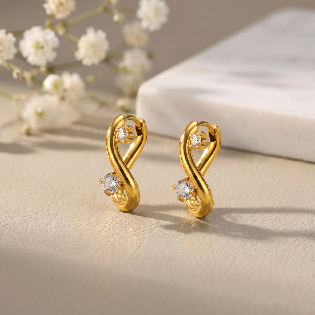CZ Huggie Hoop Earrings – Gold Plated Geometric Stainless Steel Huggie Hoop Earrings SPOT