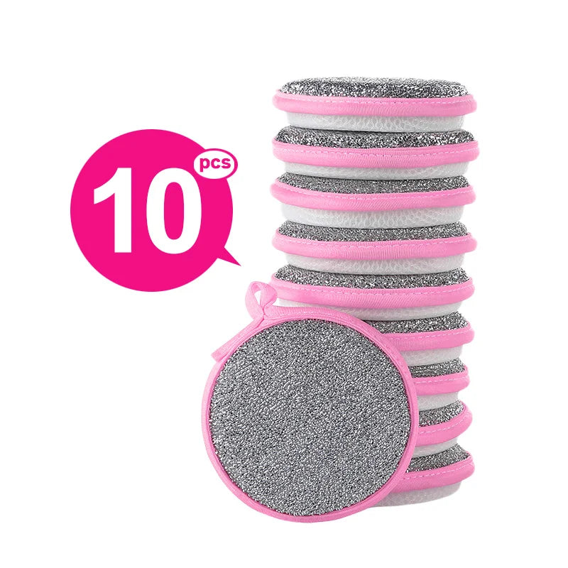 Double-Sided Dish Sponge Scrubber – Reusable Kitchen Cleaner Kitchen Sponge Scrubber SPOT 10PCS Pink