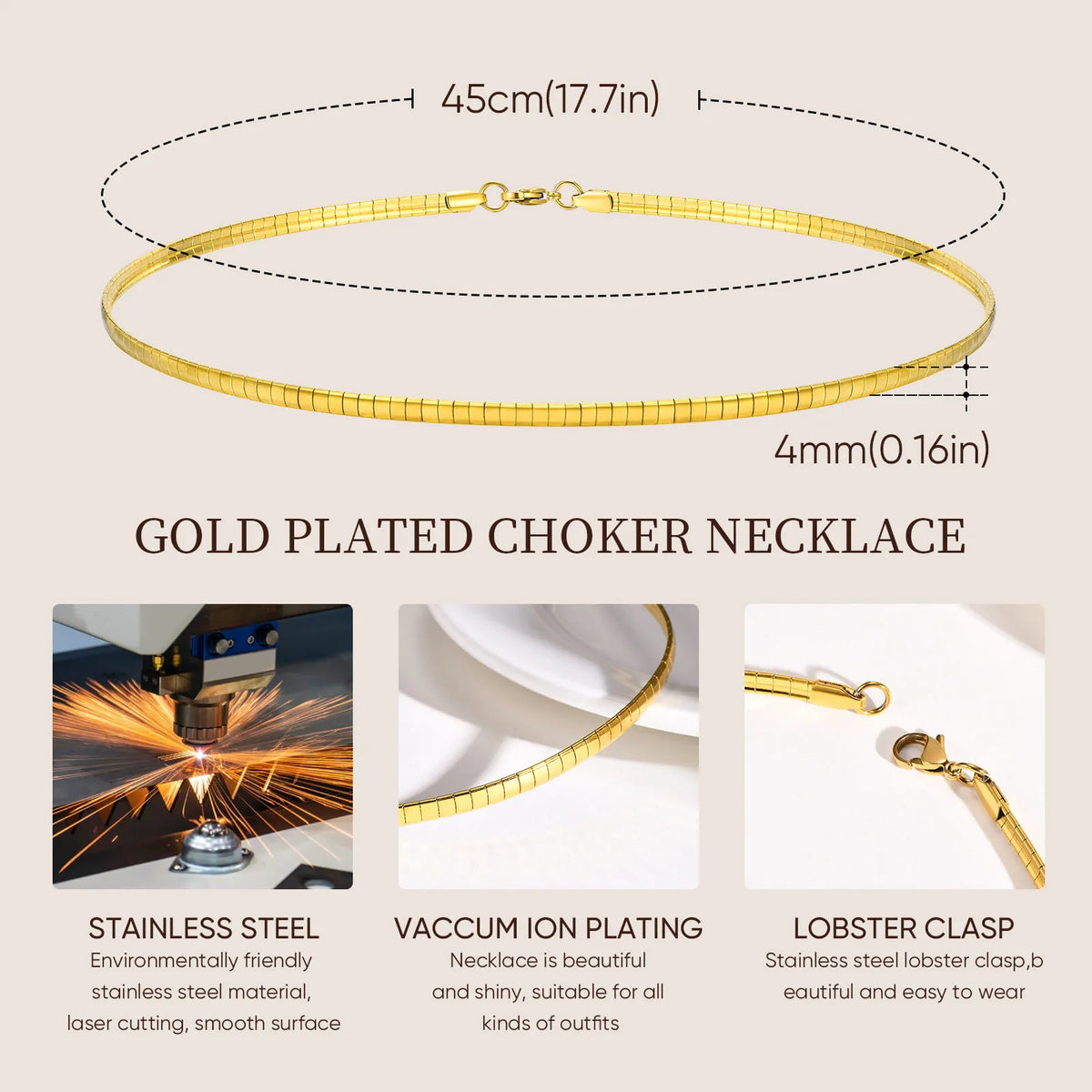 Meaeguet Gold Torque Choker Necklace – Stainless Steel Cuff Choker Necklace SPOT