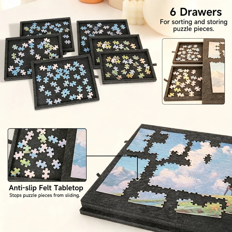 Jigsaw Puzzle Board with 6 Drawers – Adjustable Felt Table Puzzle Board SPOT