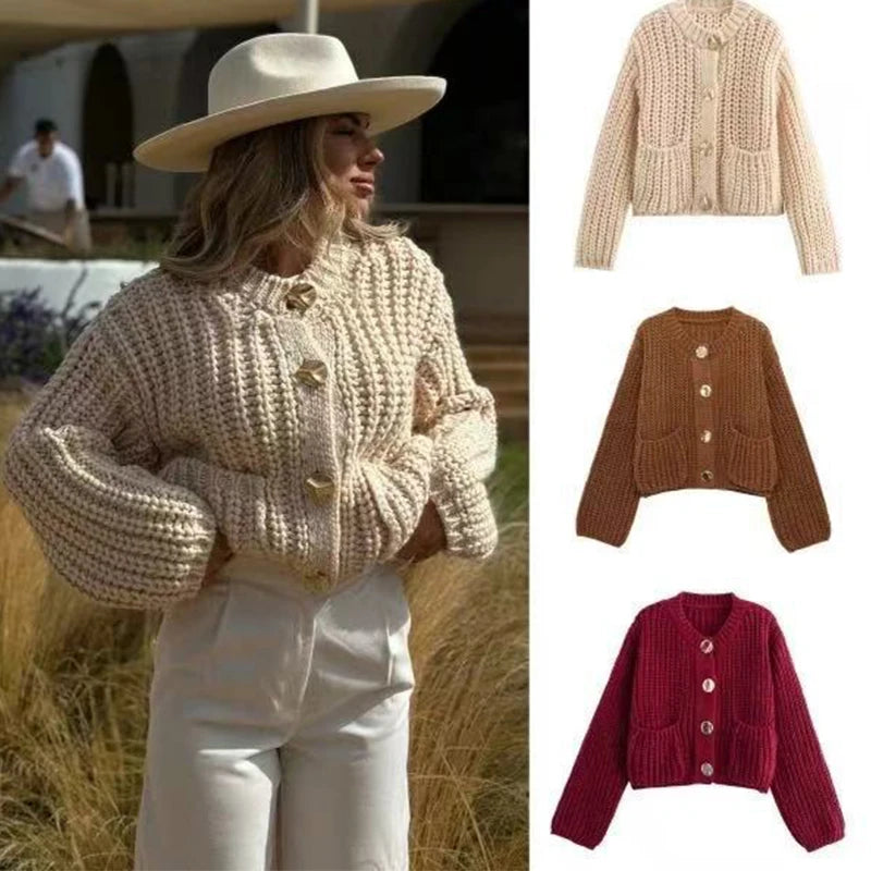 Women's Loose Knit Cardigan – Long Sleeve Button Sweater Coat Knit Cardigan Sweater SPOT
