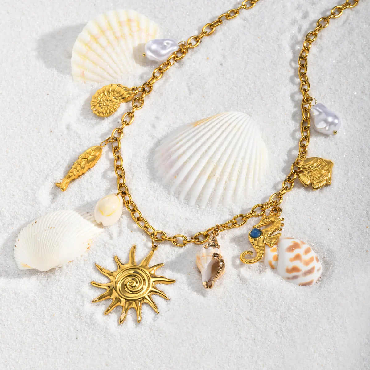 Ocean Charm Pendant Necklace – Gold PVD Stainless Steel Pendant Necklace SPOT