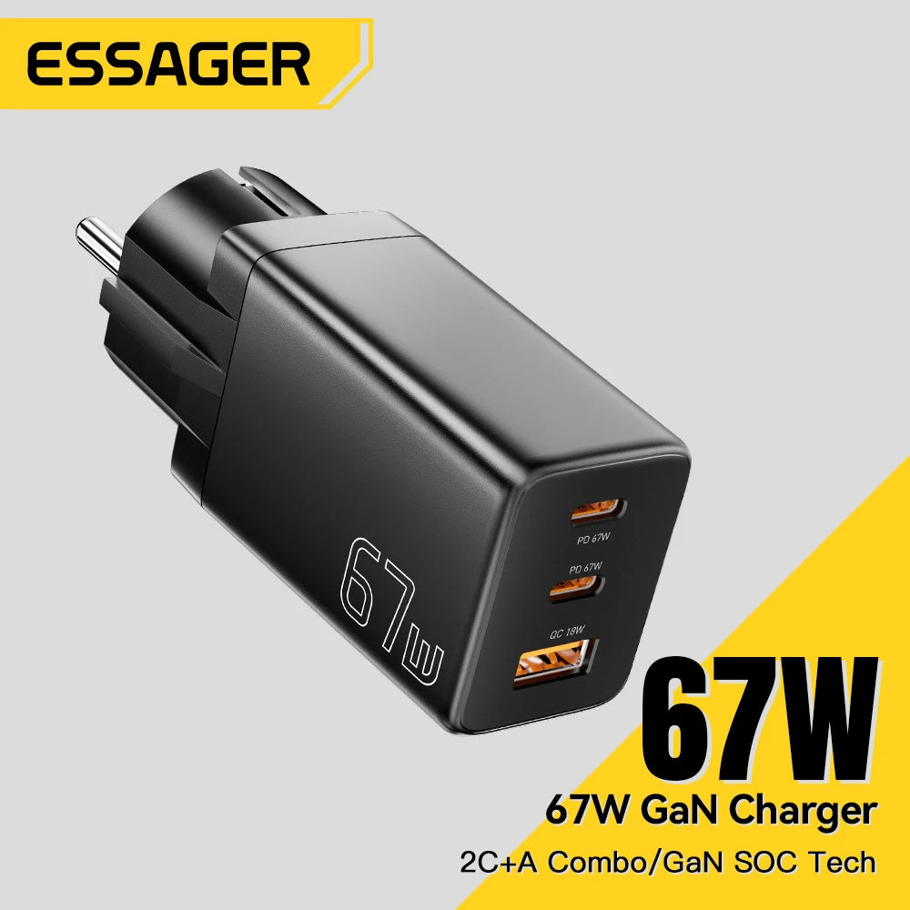 Essager 67W GaN USB-C Fast Charger 3-Port EU/KR Plug GaN USB-C Charger SPOT