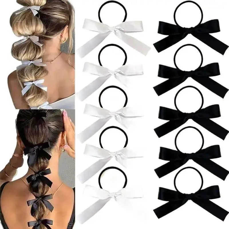 5-Pack Black Bow Hair Ties – Elastic Scrunchies for Women Hair Ties Scrunchies SPOT