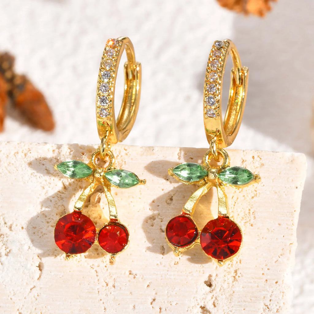 Cherry Zirconia Dangle Earrings – 14K Gold Plated & Hypoallergenic Dangle Drop Earrings SPOT