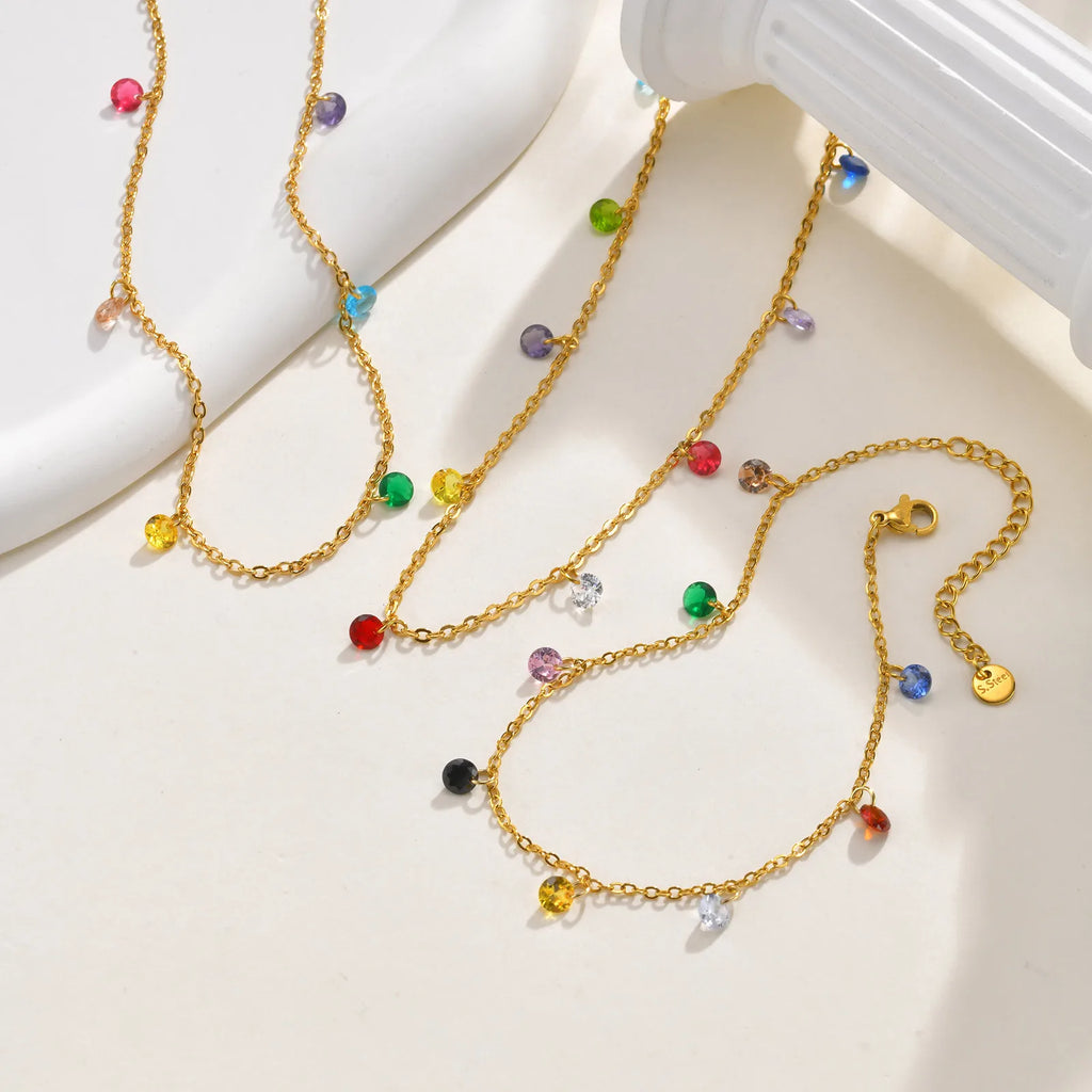 Colorful CZ Anklet – Waterproof Stainless Steel Foot Chain Anklet Bracelet SPOT