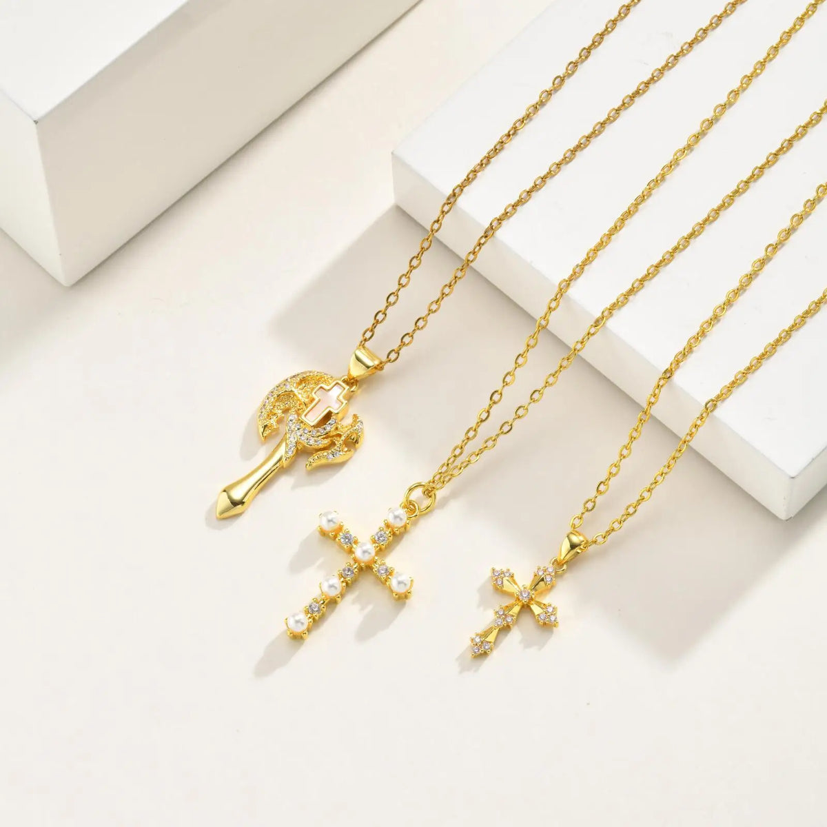Gold Plated Zircon Cross Pendant Necklace for Women | Meaeguet Cross Pendant Necklace SPOT