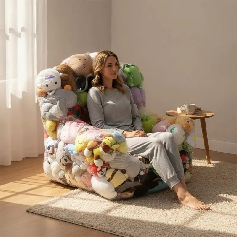 Transparent PVC Plush Toy Storage Chair Cover with Zipper Toy Storage Organizer SPOT