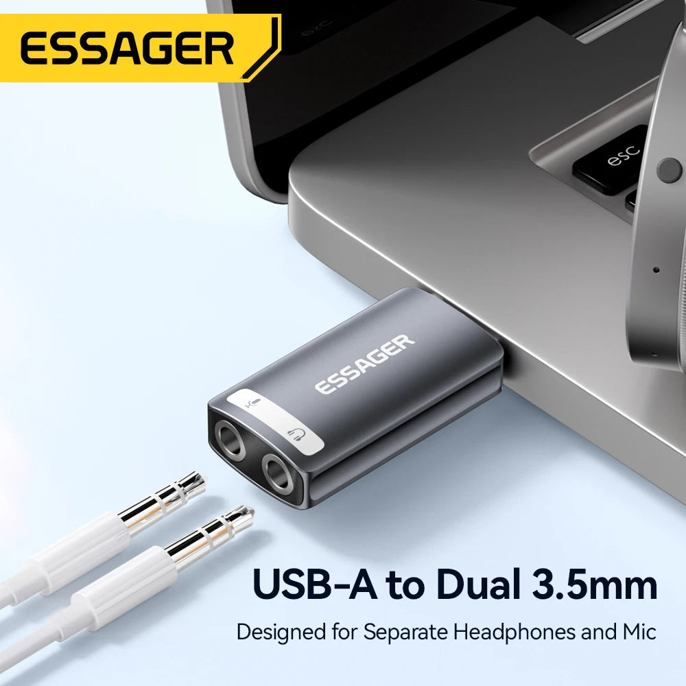 Essager USB External Sound Card – 3.5mm Audio Adapter USB Audio Adapter SPOT