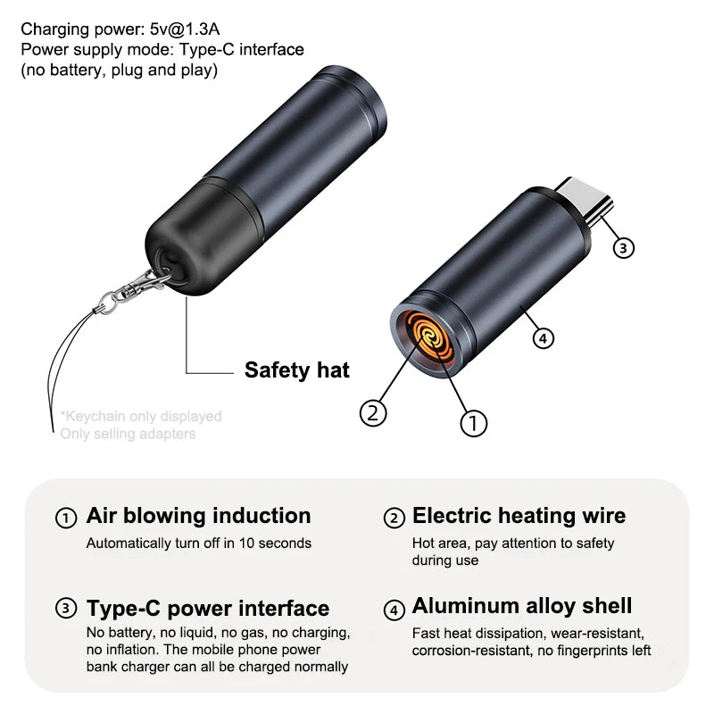 USB Type-C Mini Flameless Lighter – Blow-to-Ignite Auto Shut-Off Flameless USB Lighter SPOT Dark blue