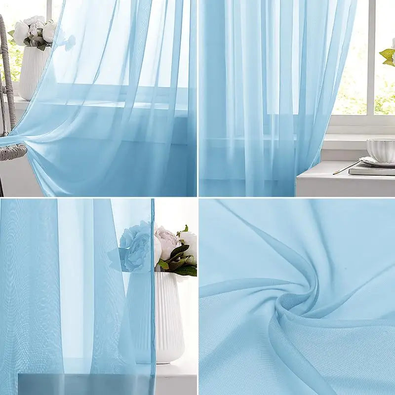 Light Blue Sheer Voile Curtain – Soft Rod Pocket Drapes Sheer Window Curtain SPOT