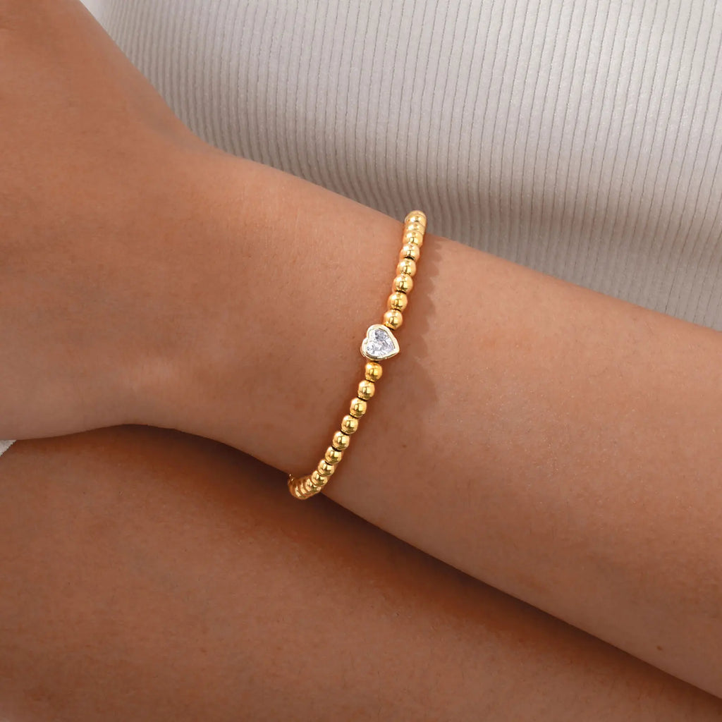 Zirconia Heart Bracelet – Gold Plated Stainless Steel Women Zirconia Bracelet SPOT