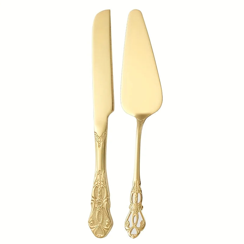 Vintage Palace Stainless Steel Cake Spatula & Bread Knife Set Cake Serving Set SPOT Gold