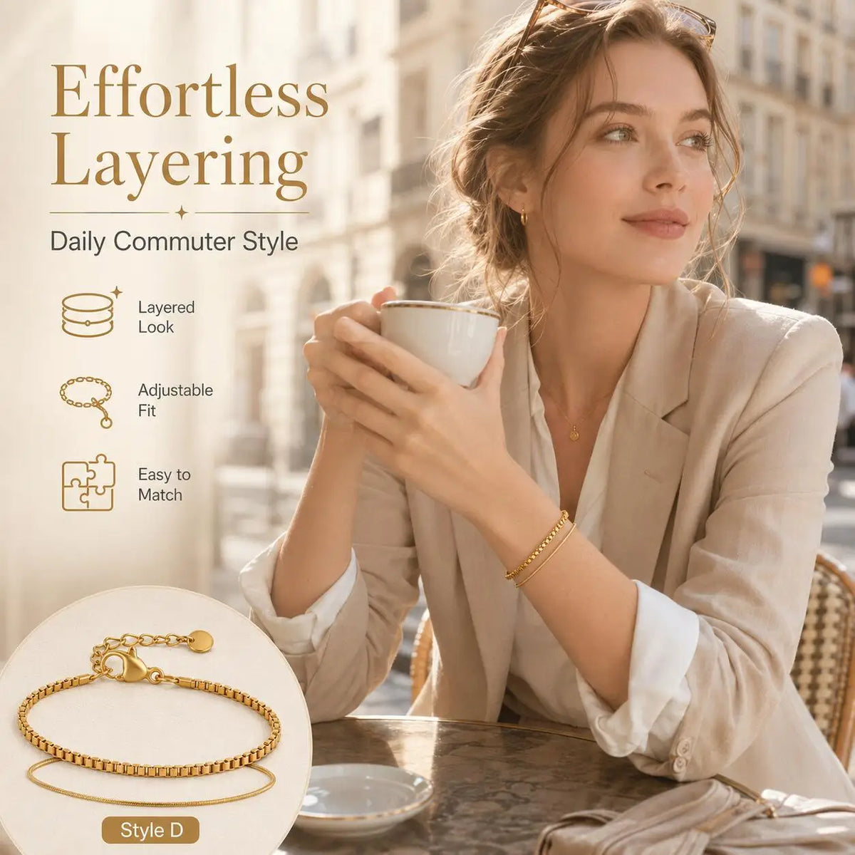 Meaeguet Gold Stacking Bracelet Set – 2pc Adjustable Link Chain Stacking Bracelet Set SPOT