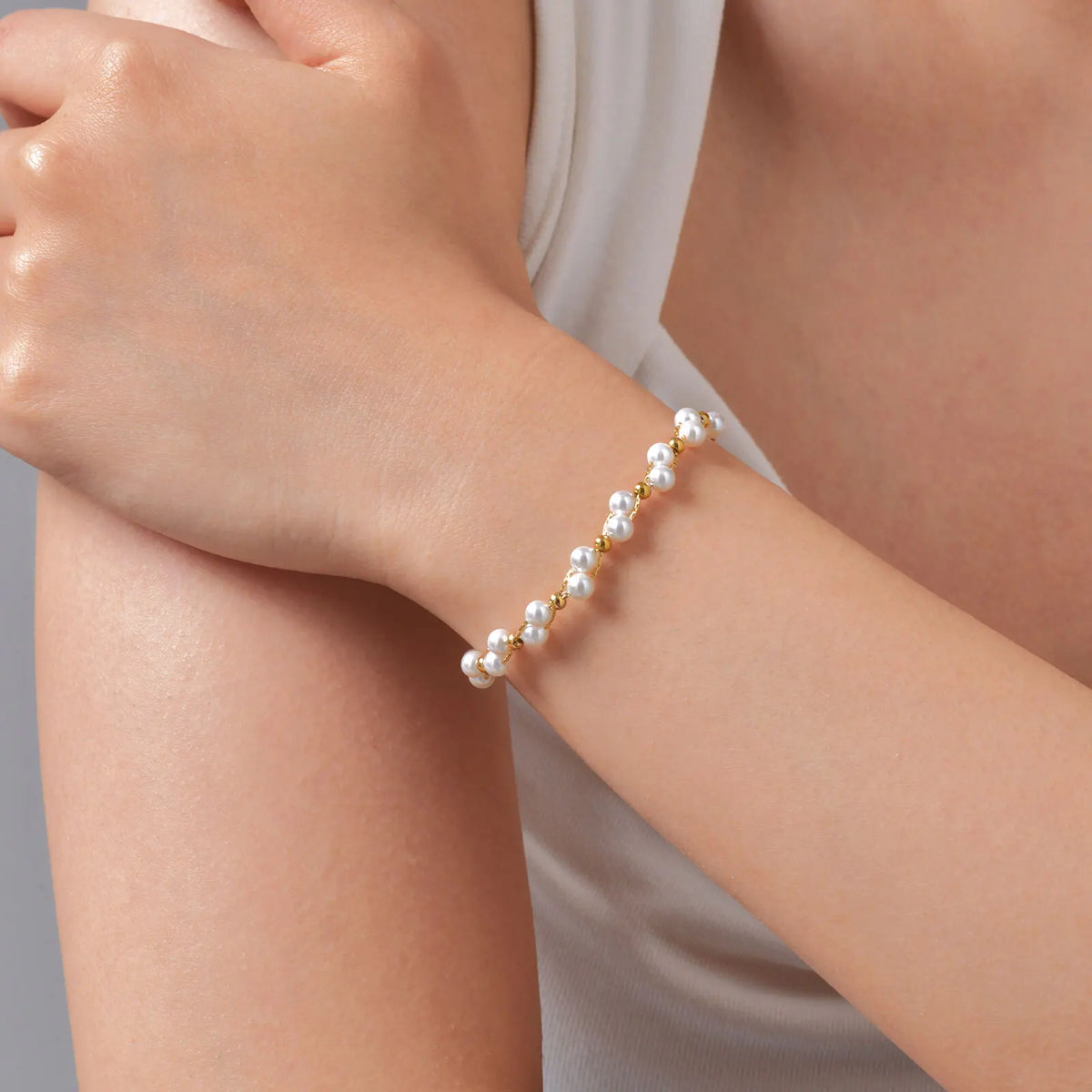 Pearl Bracelet 18K Gold Plated Adjustable – Gift for Women Pearl Chain Bracelet SPOT