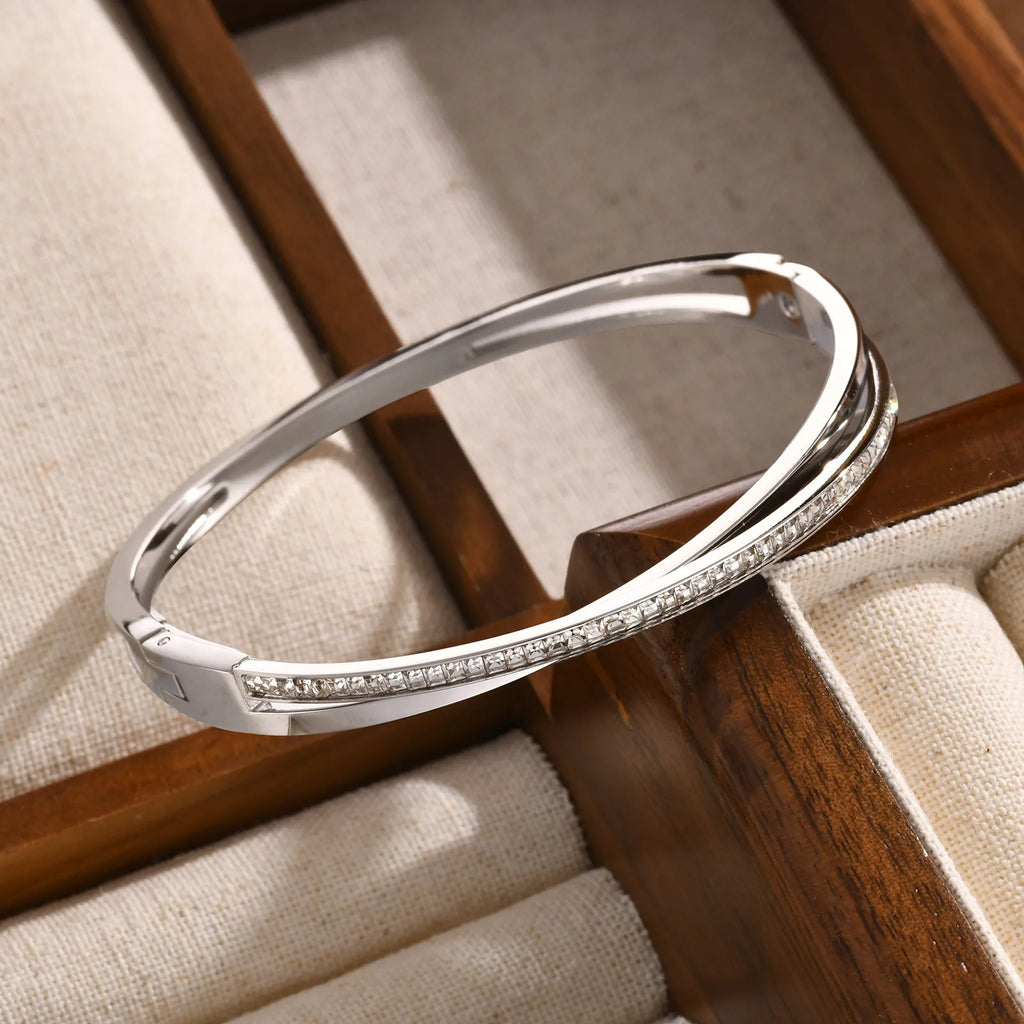 Crossover Zirconia Bangle Bracelet – Sparkly Women's Jewelry Bangle Bracelet SPOT