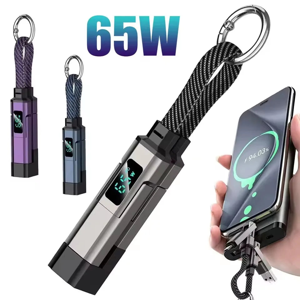 4-in-1 65W USB-C Keychain Fast Charging Cable | LED Display USB-C Charging Cable SPOT