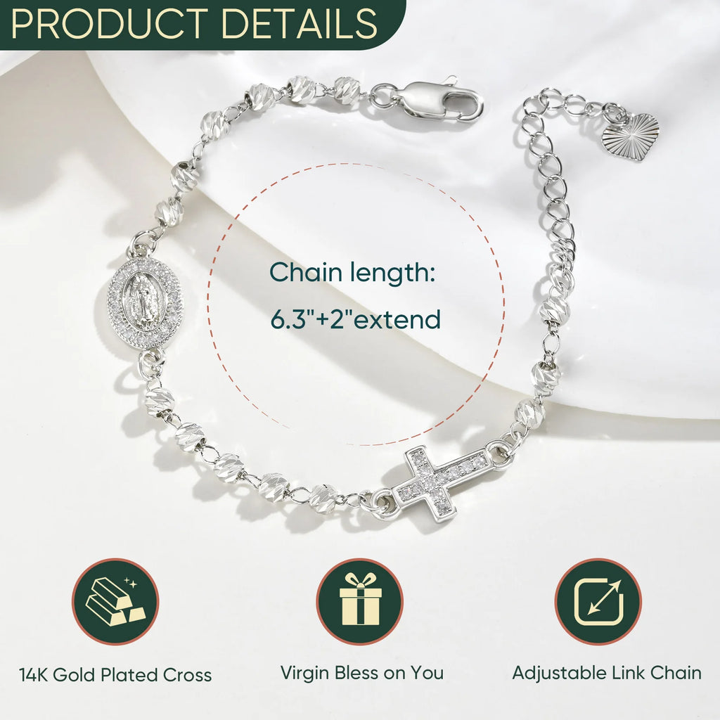 Silver Virgin Mary Rosary Bracelet – Catholic Cross Gift Religious Bracelet SPOT