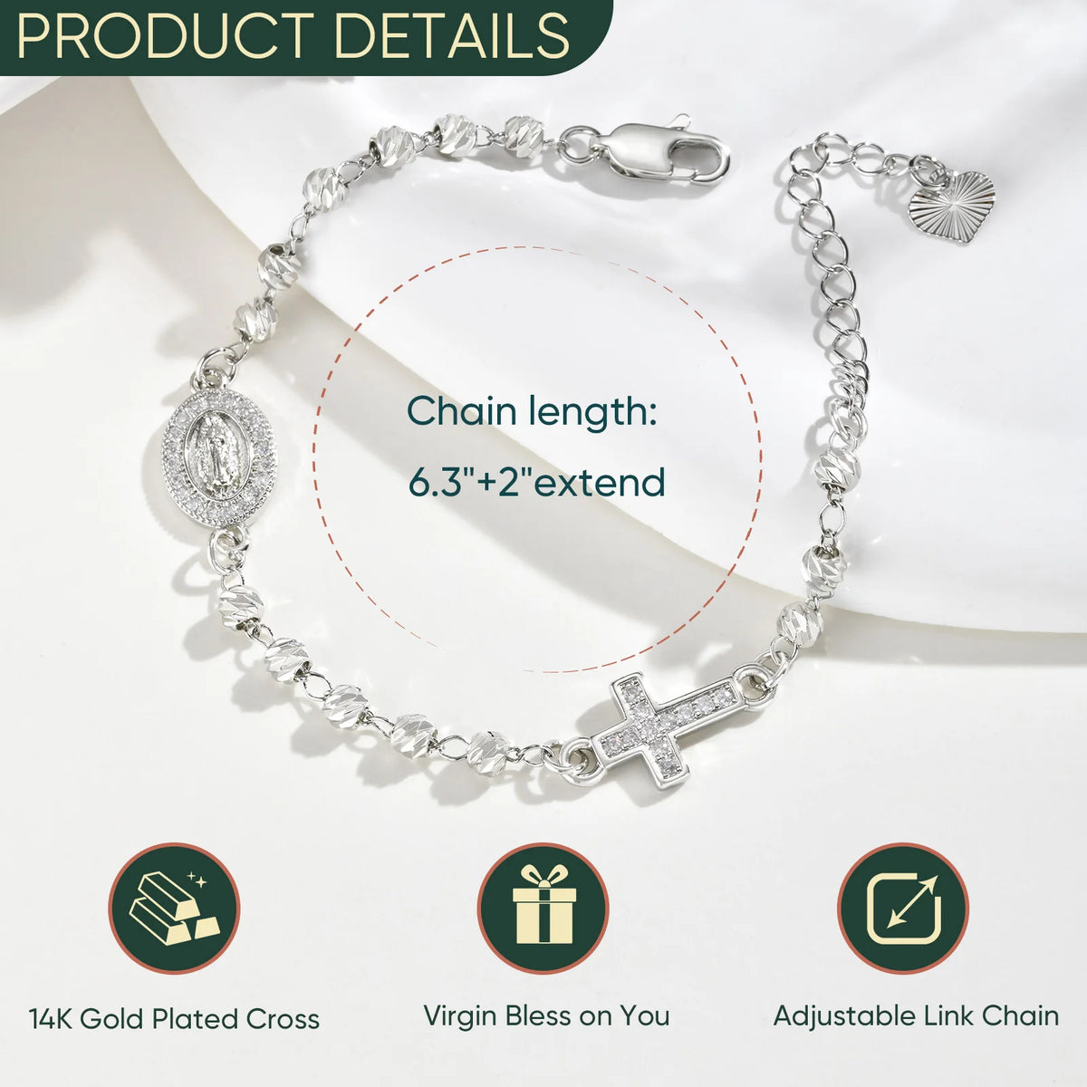 Silver Virgin Mary Rosary Bracelet – Catholic Cross Gift Religious Bracelet SPOT