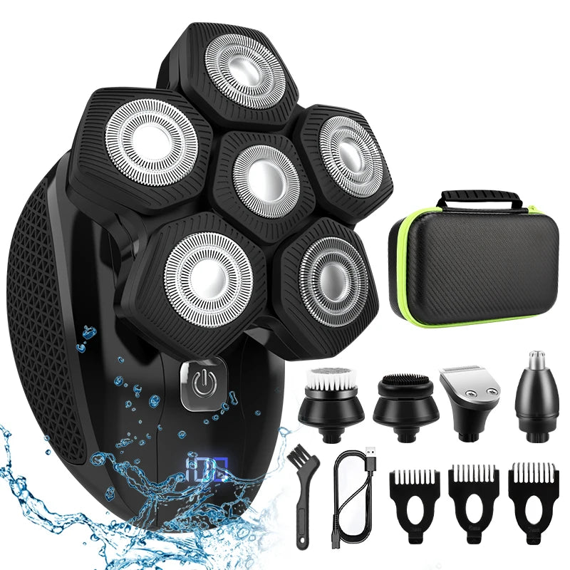 5-in-1 Men's Electric Rotary Shaver – 6D IPX6 Waterproof Electric Rotary Shaver SPOT Black USB Type-C