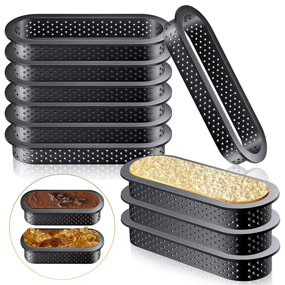 Perforated Tart Ring Set – Round & Rectangle Cake Molds 6/8pc Baking Mold Set SPOT