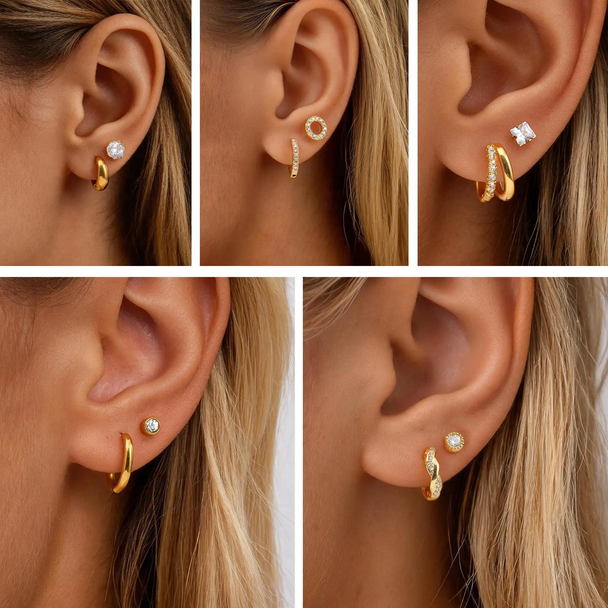 Geometric Huggie Hoop Earrings – Hypoallergenic CZ 2-Pack Huggie Hoop Earrings SPOT