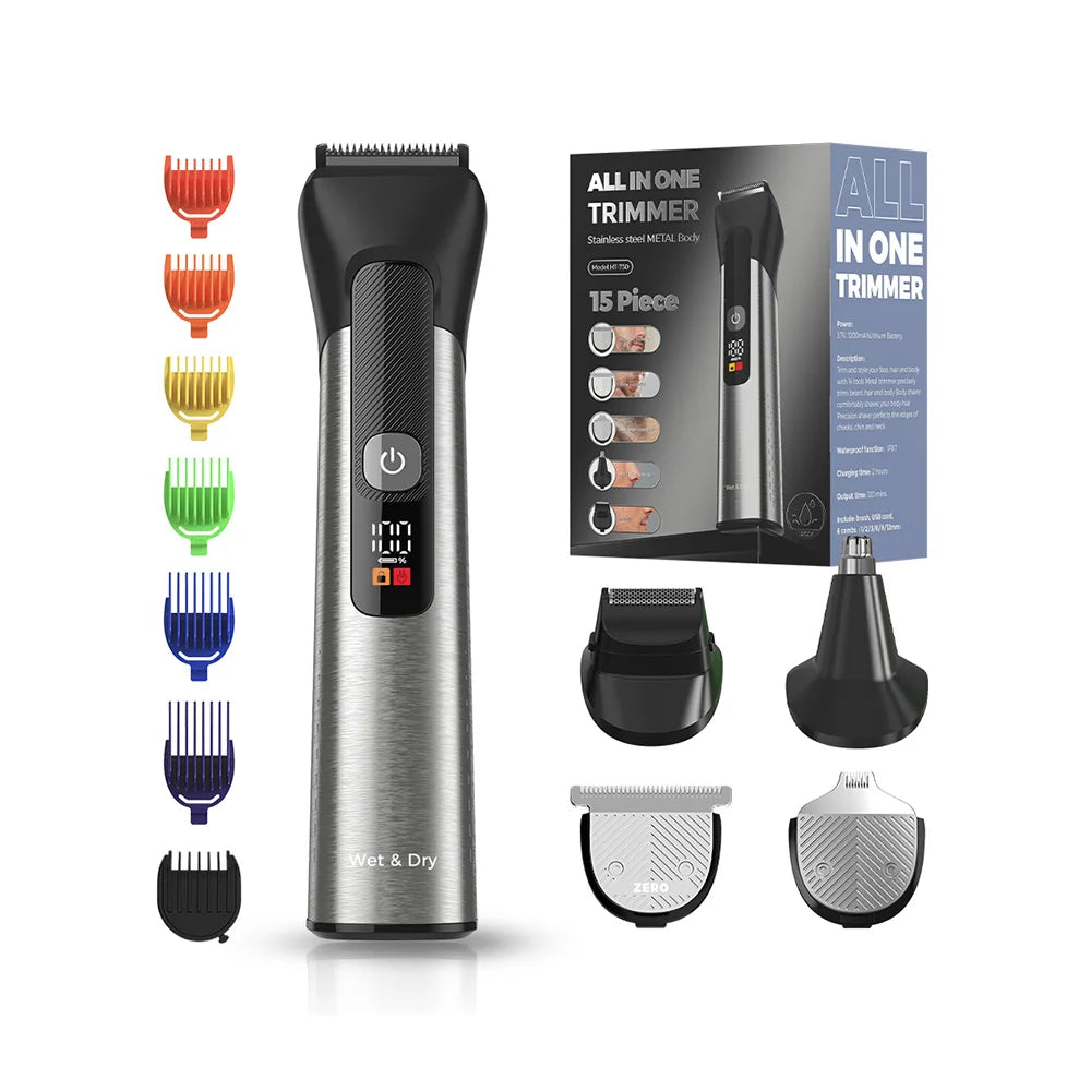 Men's IPX7 Waterproof Cordless Beard Trimmer | Steel Blades Cordless Beard Trimmer SPOT Silver USB Type-C