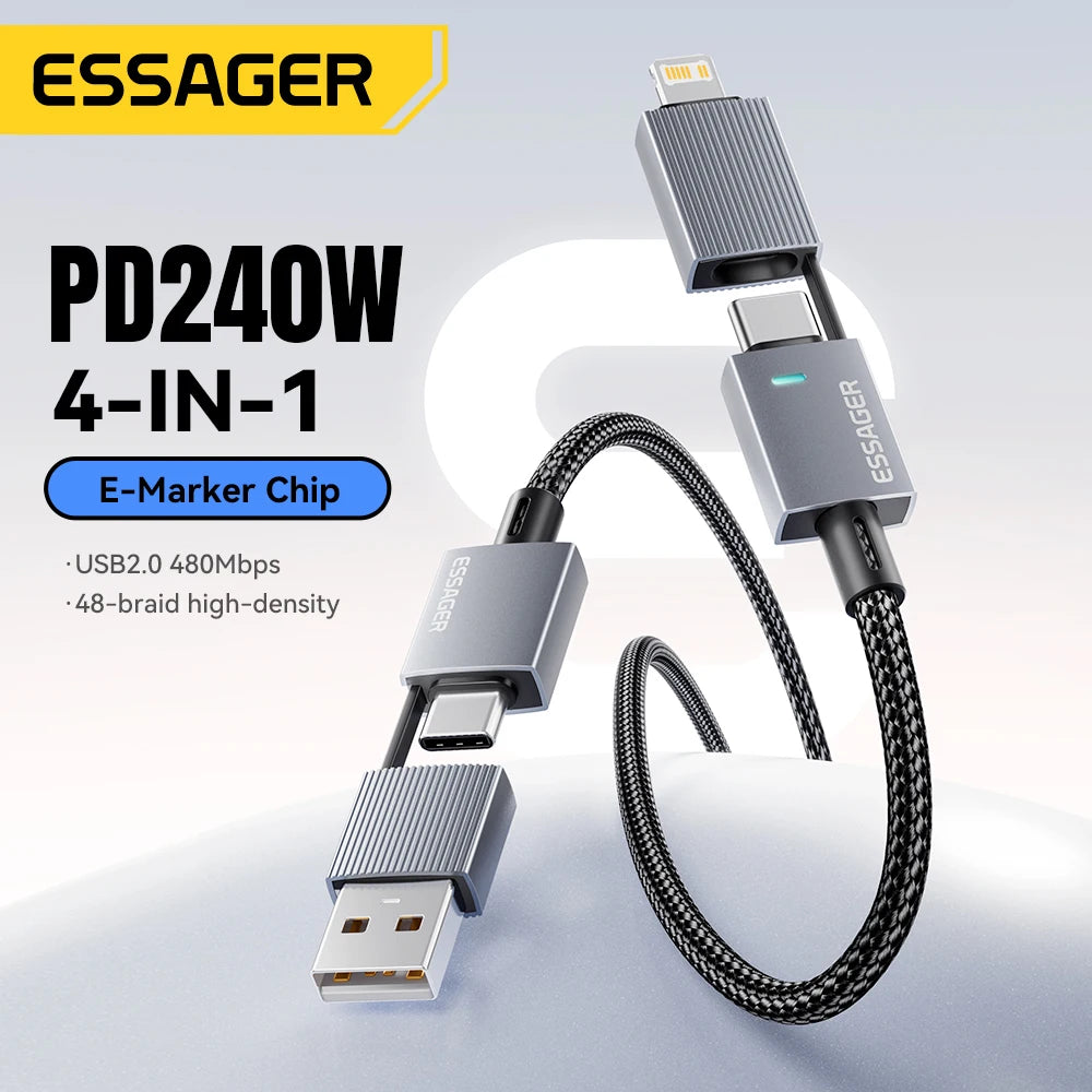 Essager 240W 4-in-1 USB-C Fast Charging Cable – iPhone & Android USB-C Charging Cable SPOT