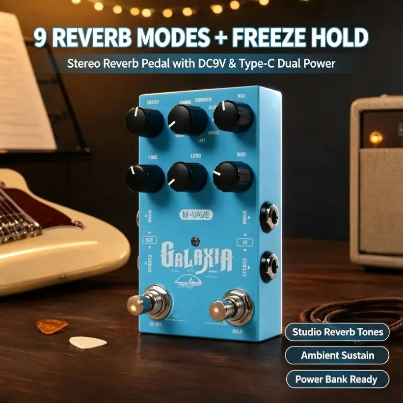 M-VAVE Galaxia Stereo Digital Reverb Pedal – 9 Algorithms Digital Reverb Pedal SPOT
