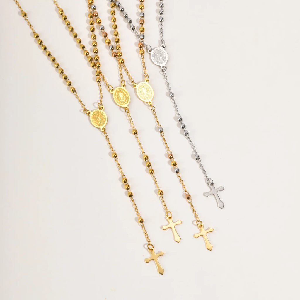 Virgin Mary Rosary Necklace – Gold Plated Y-Shape Link Chain Pendant Necklace SPOT