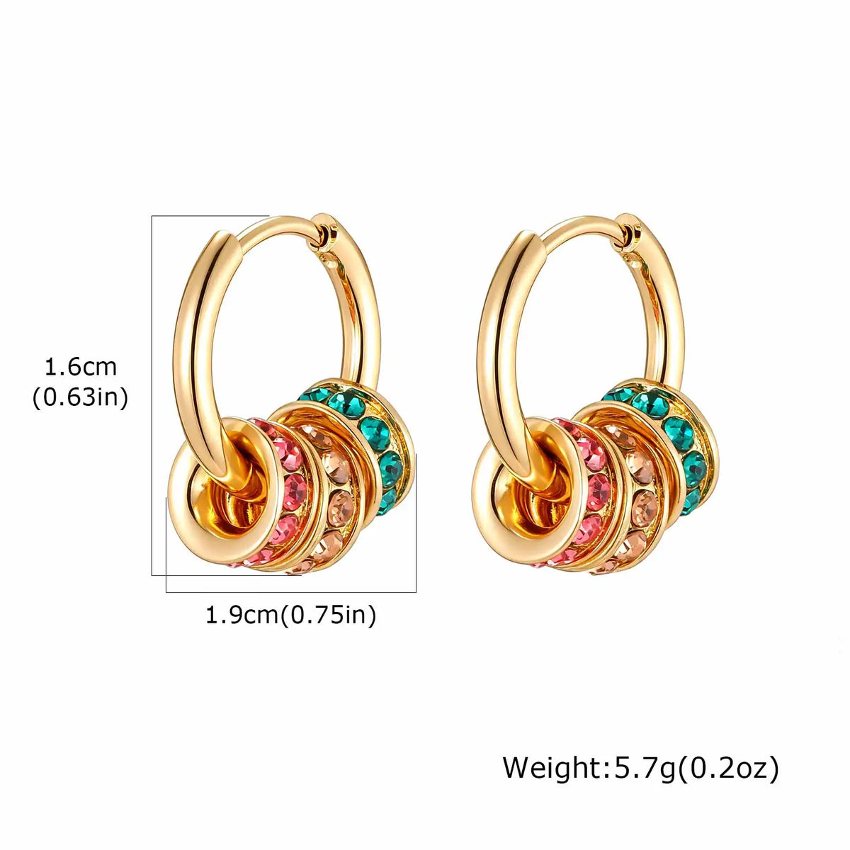 18K Gold Plated Multicolor CZ Huggie Hoop Earrings for Women Hoop Huggie Earrings SPOT
